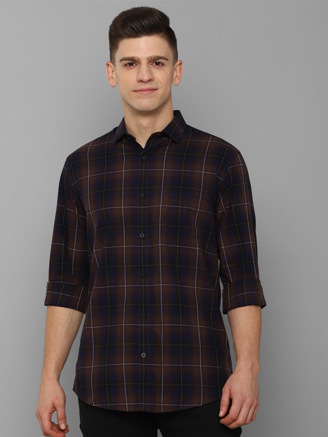 

Allen Solly Men Navy Blue Slim Fit Tartan Checked Pure Cotton Casual Shirt