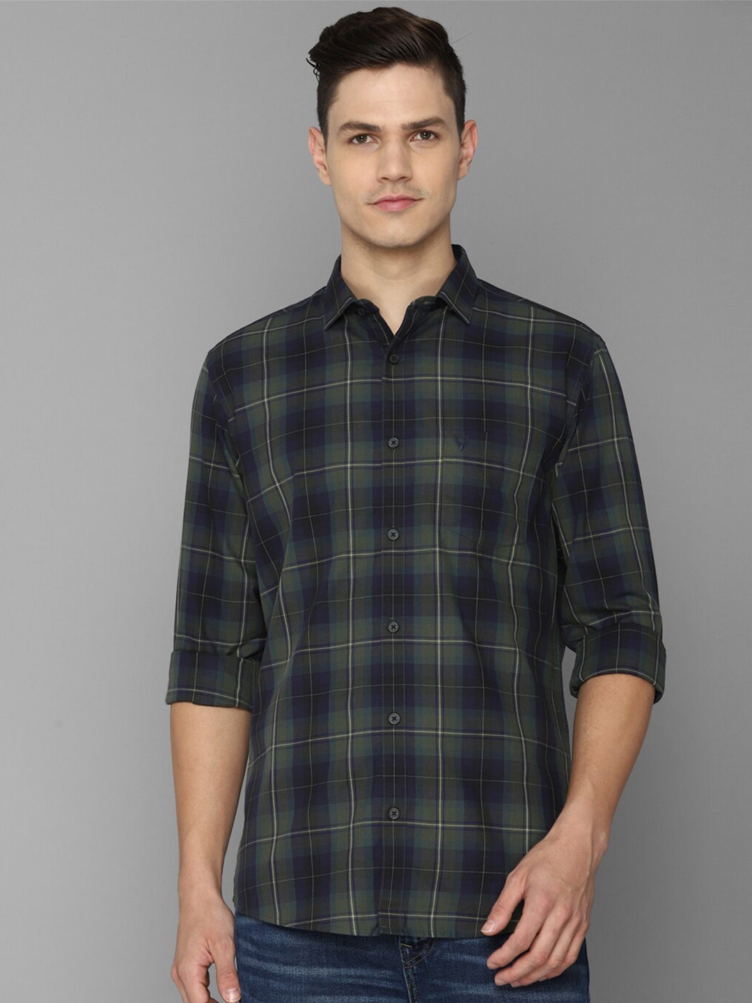 

Allen Solly Men Grey And Green Tartan Check Slim Fit Cotton Casual Shirt