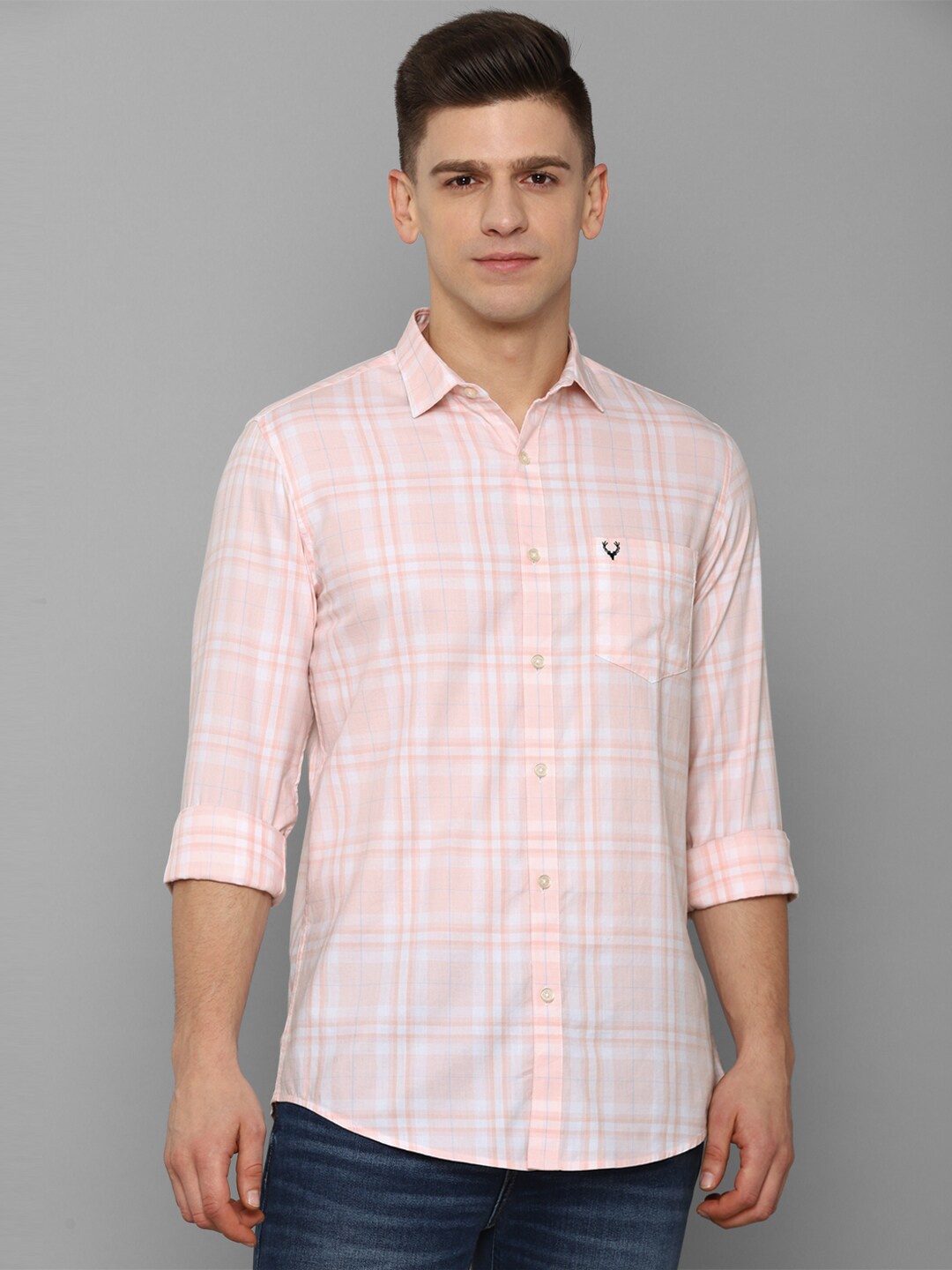 

Allen Solly Men Peach-Coloured Slim Fit Checked Casual Shirt