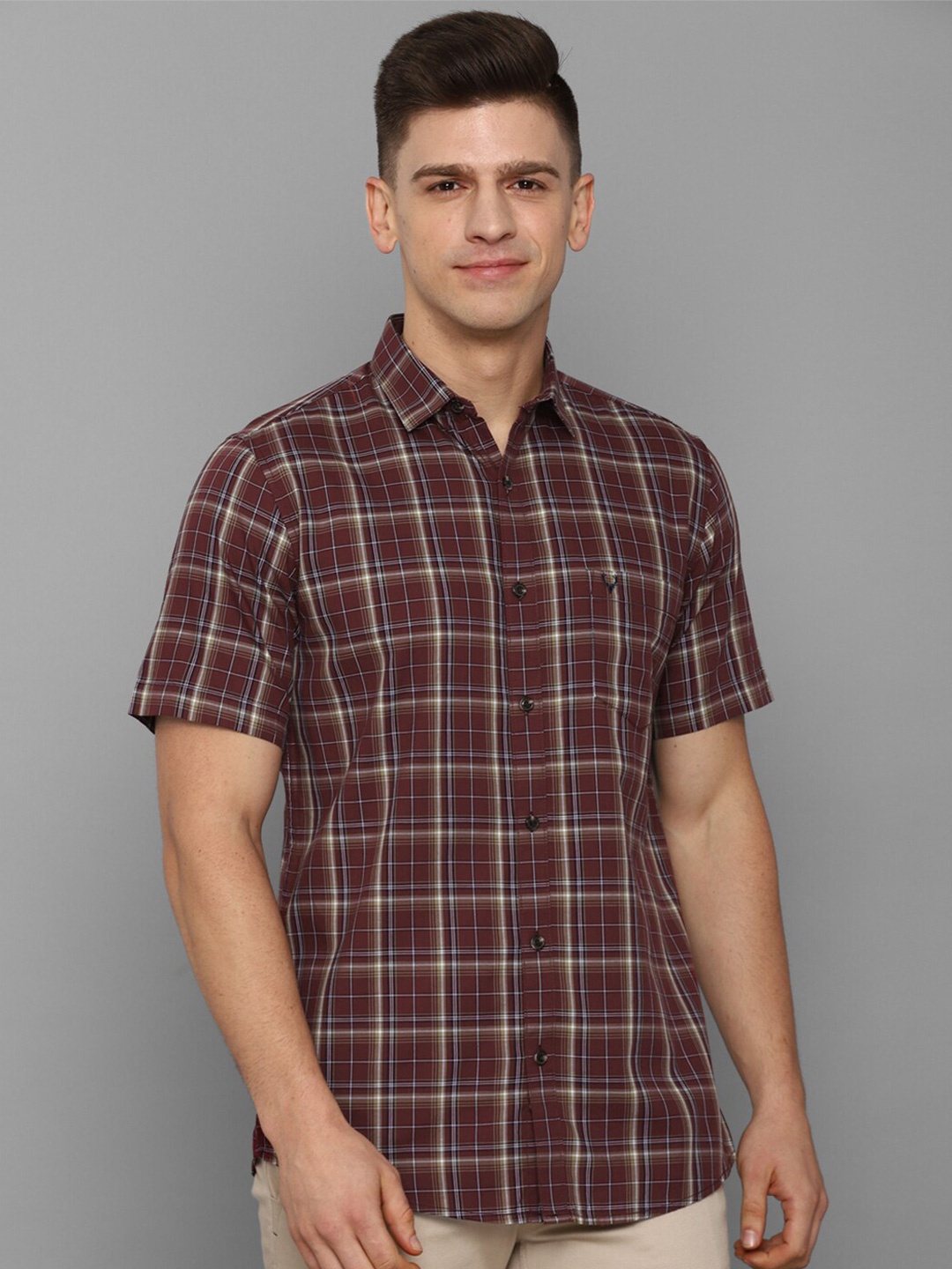 

Allen Solly Men Brown Slim Fit Tartan Checks Checked Casual Shirt