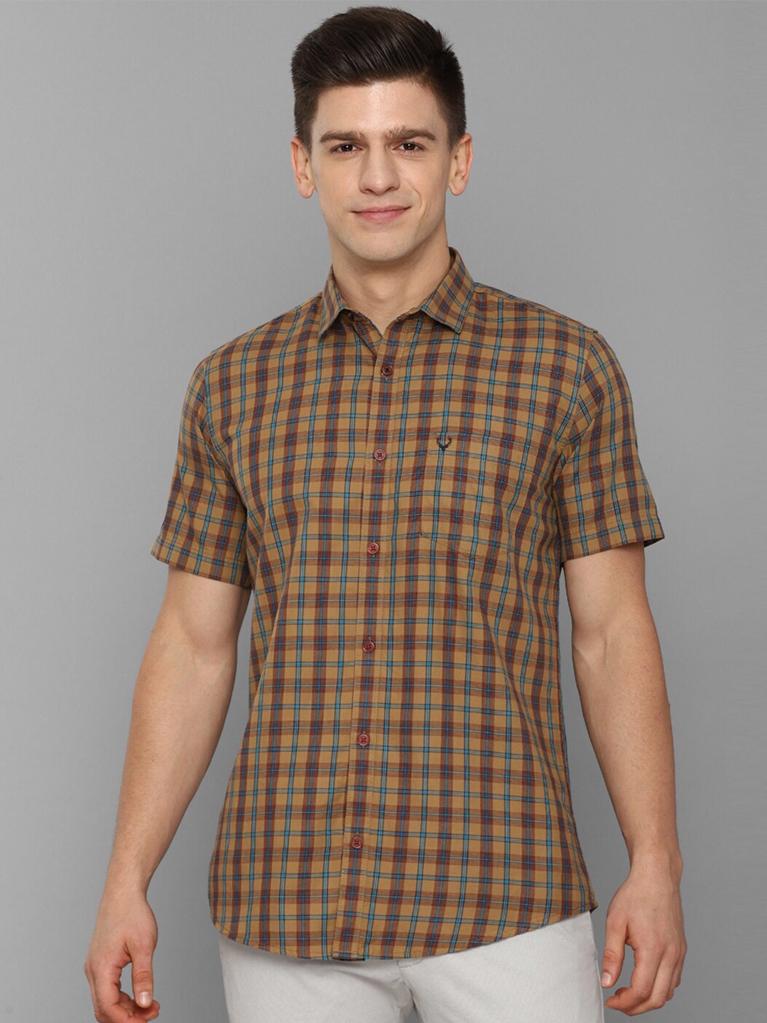 

Allen Solly Men Brown Slim Fit Tartan Checks Checked Cotton Casual Shirt