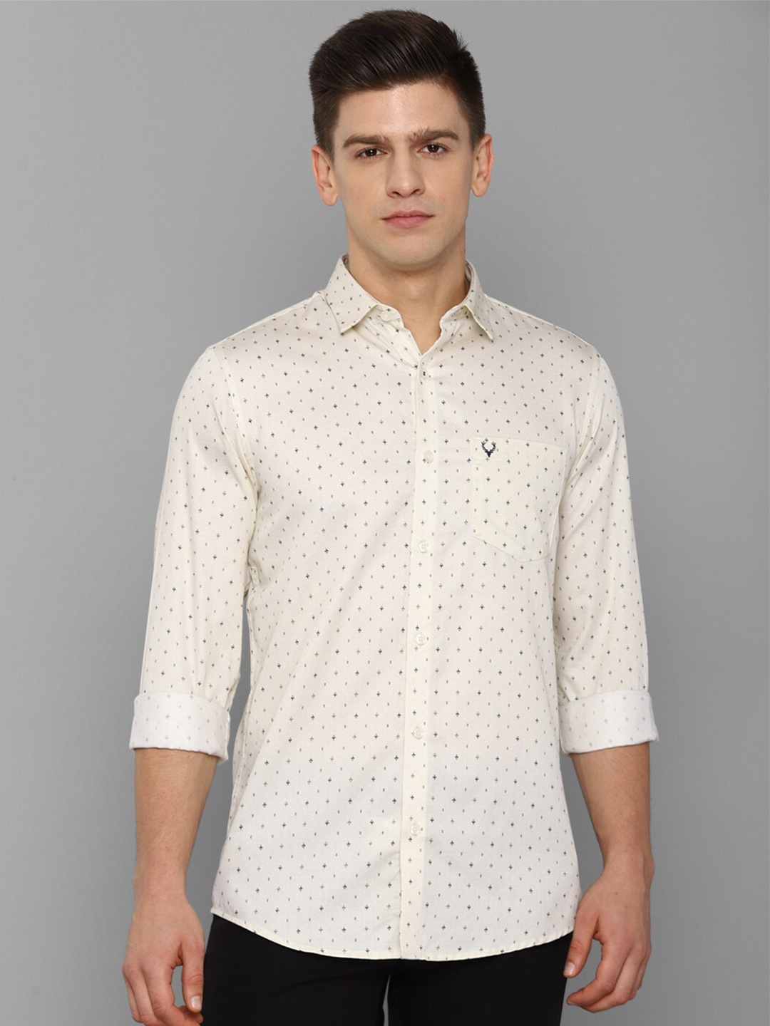 

Allen Solly Men Cream-Coloured Slim Fit Printed Cotton Casual Shirt