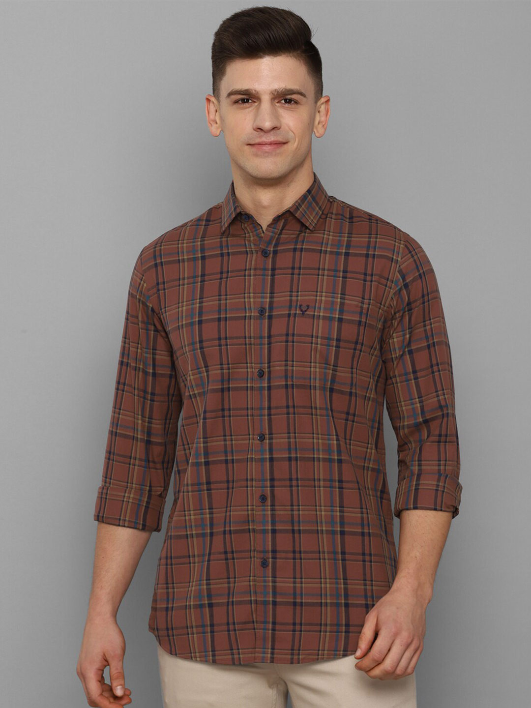 

Allen Solly Men Brown Slim Fit Tartan Checks Checked Cotton Casual Shirt