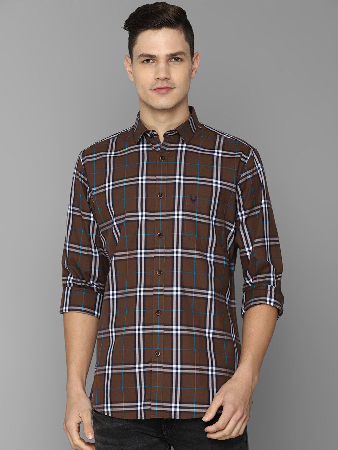 

Allen Solly Men Brown Slim Fit Tartan Checks Checked Cotton Casual Shirt