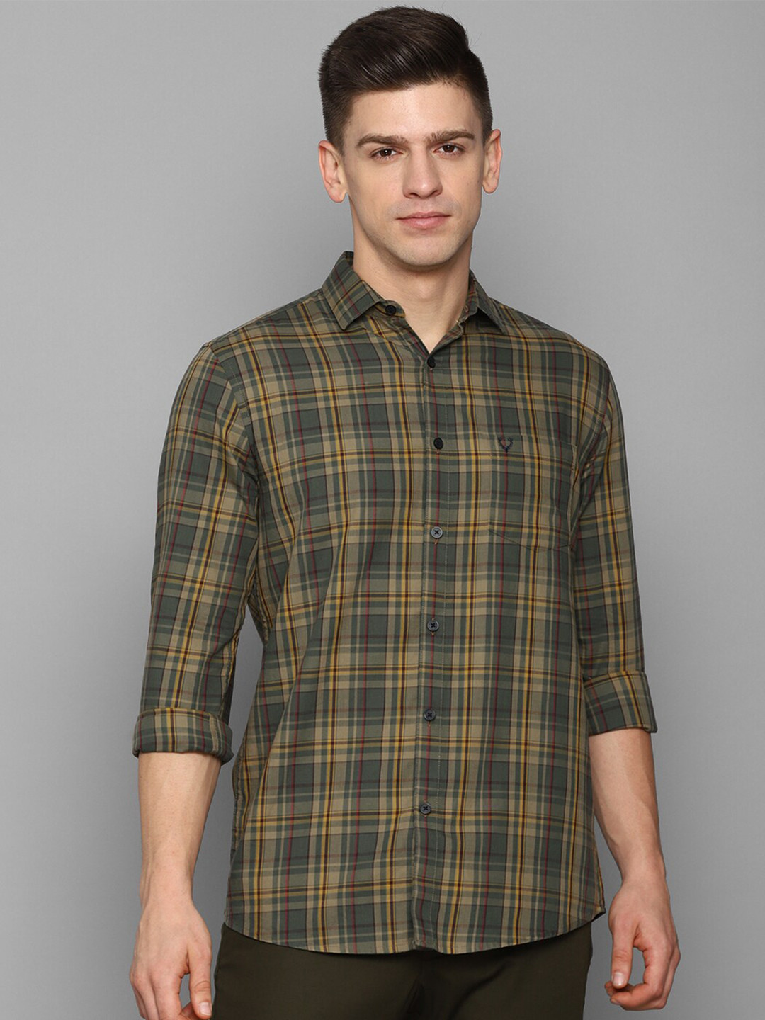 

Allen Solly Men Green Slim Fit Checked Cotton Casual Shirt