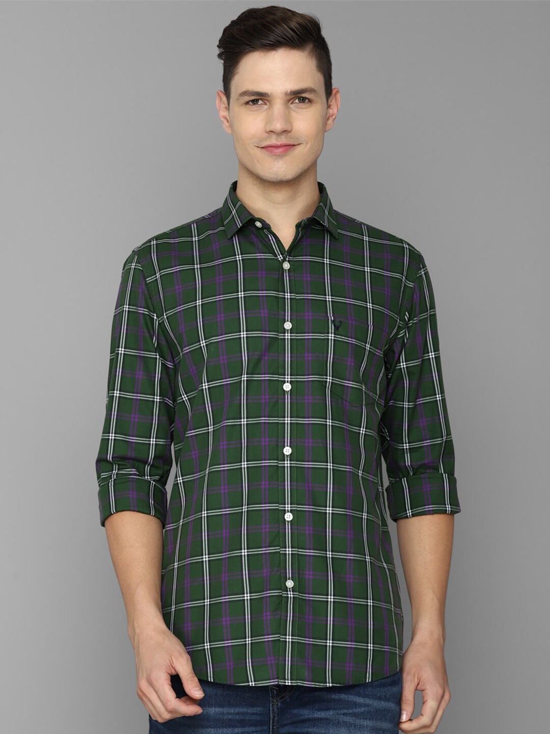 

Allen Solly Men Green Slim Fit Tartan Checked Cotton Casual Shirt