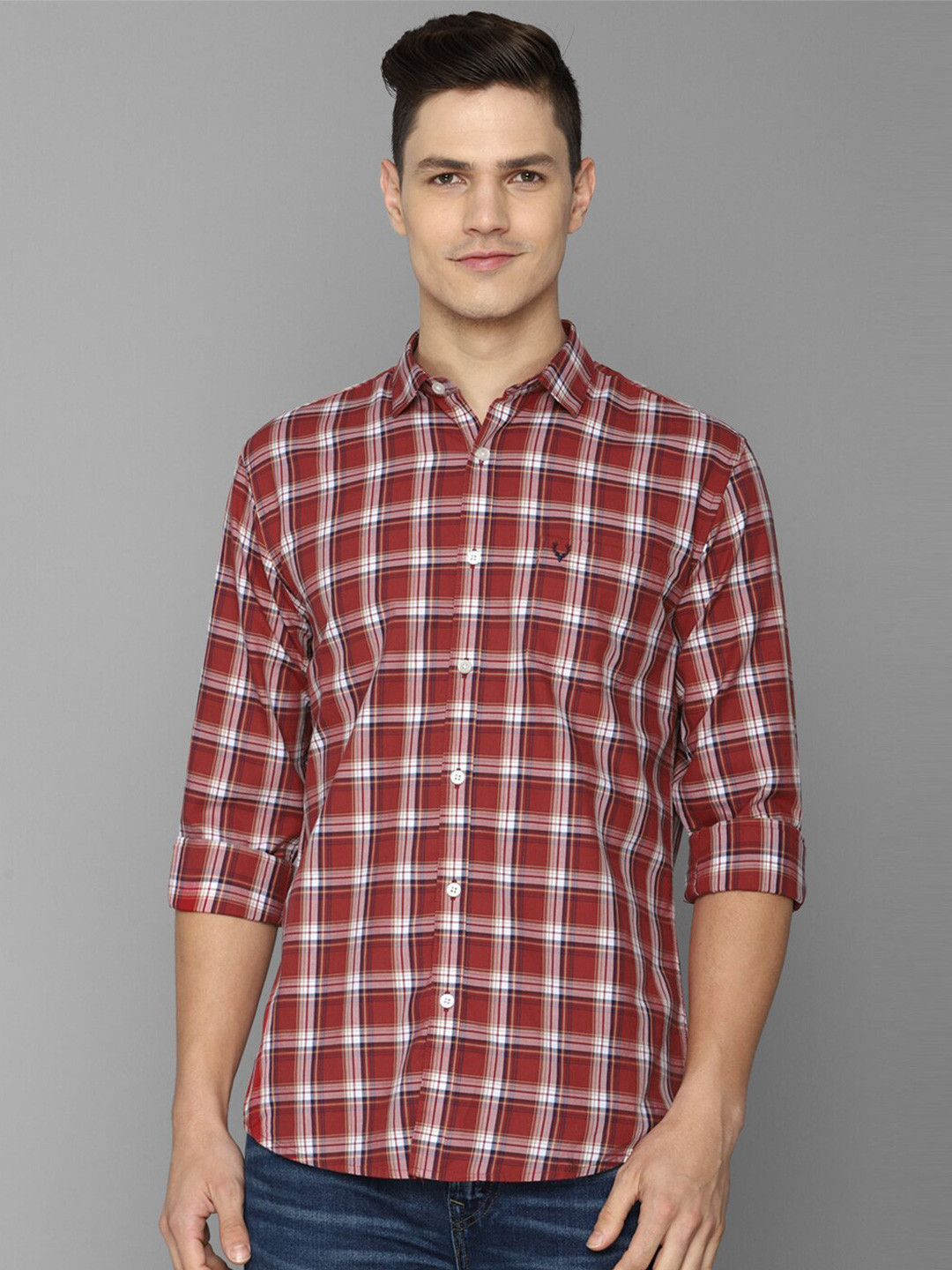 

Allen Solly Men Red Slim Fit Tartan Checked Cotton Casual Shirt