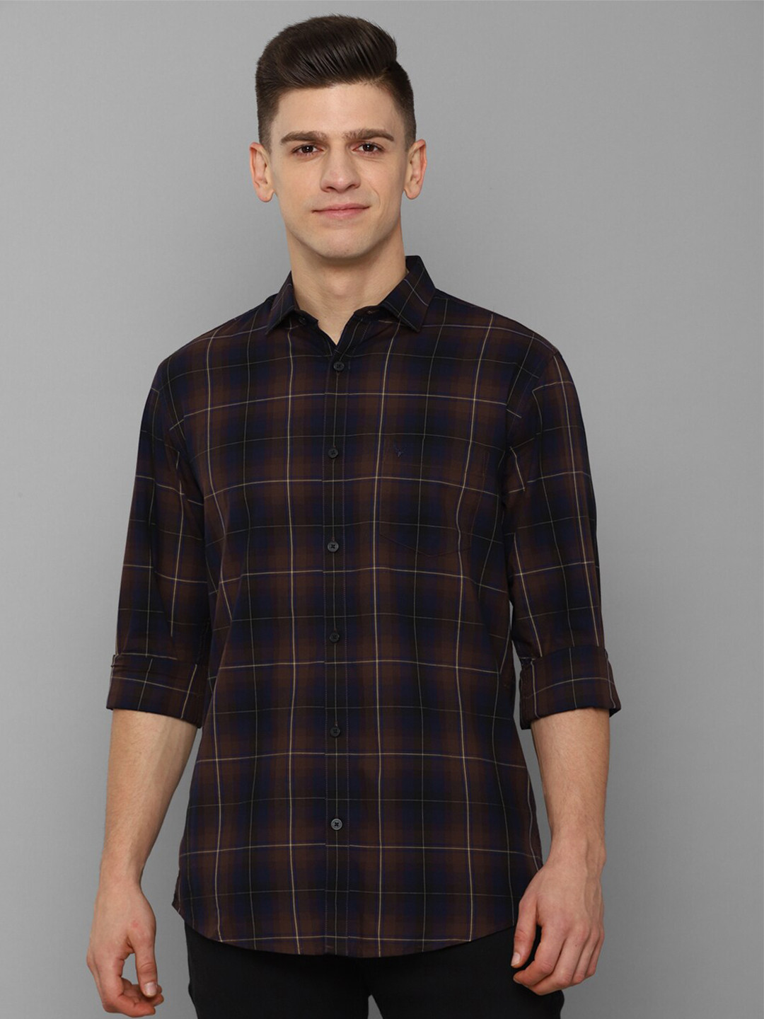 

Allen Solly Men Navy Blue Slim Fit Tartan Checked Cotton Casual Shirt