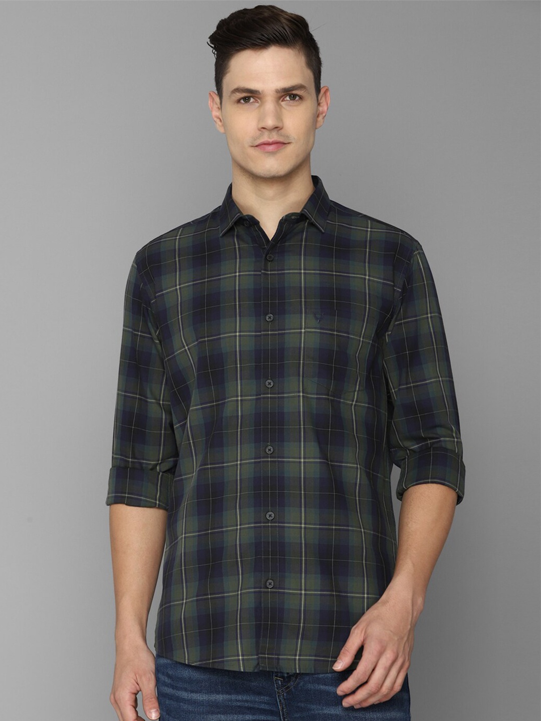 

Allen Solly Men Grey Slim Fit Tartan Checked Cotton Casual Shirt