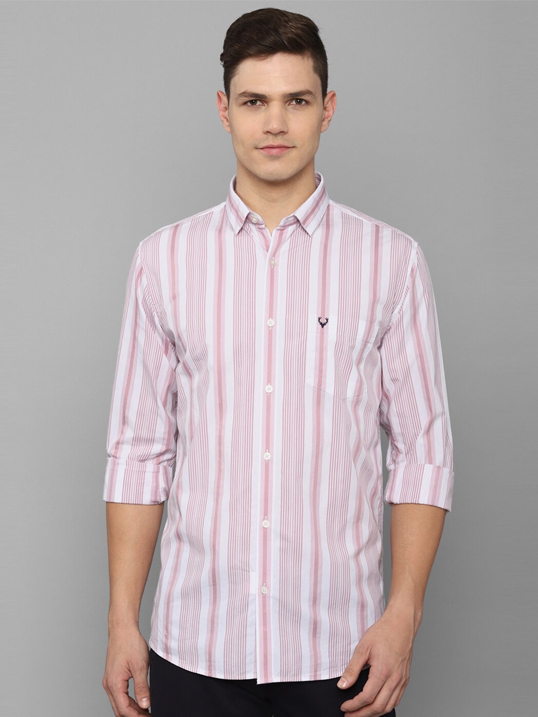 

Allen Solly Men Pink & White Slim Fit Striped Cotton Casual Shirt