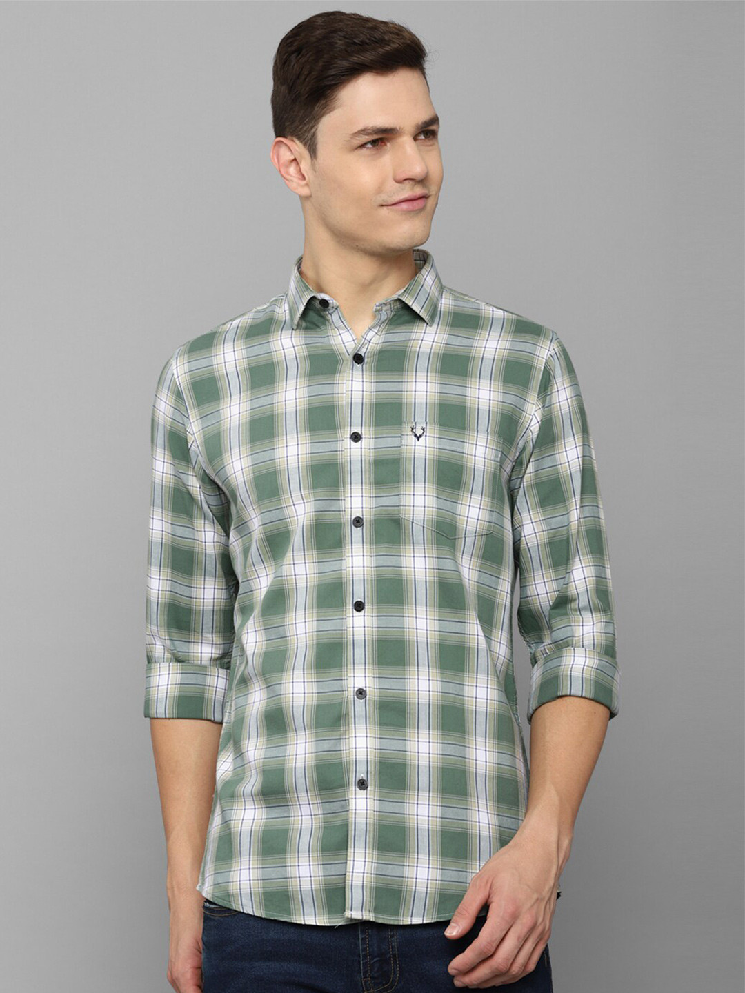 

Allen Solly Men Green Slim Fit Tartan Checked Cotton Casual Shirt