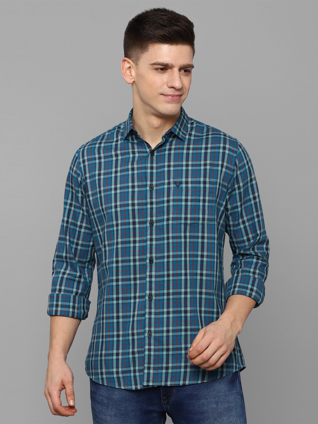 

Allen Solly Men Blue Slim Fit Tartan Checked Cotton Casual Shirt