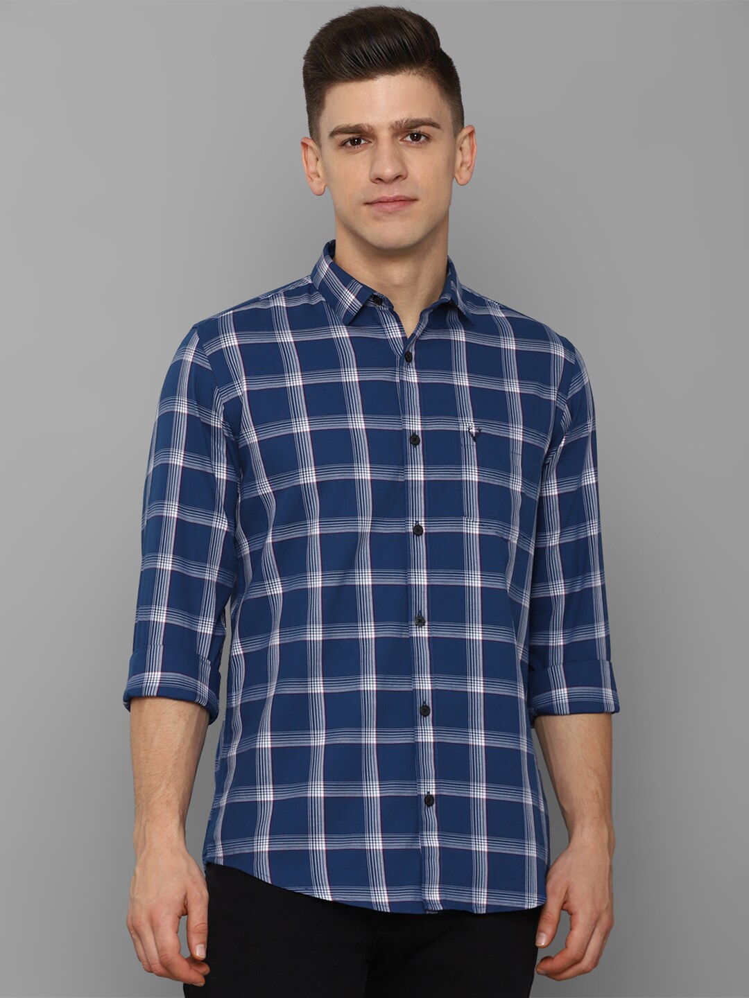 

Allen Solly Men Blue Slim Fit Checked Cotton Casual Shirt