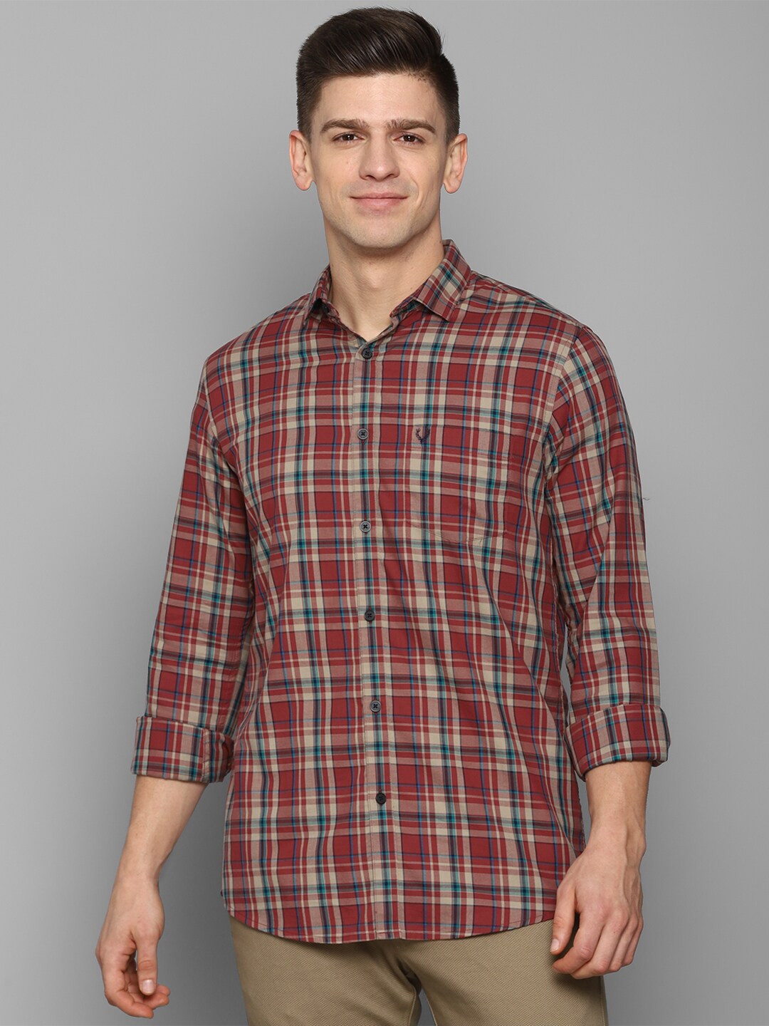 

Allen Solly Men Rust Slim Fit Tartan Checked Casual Cotton Shirt
