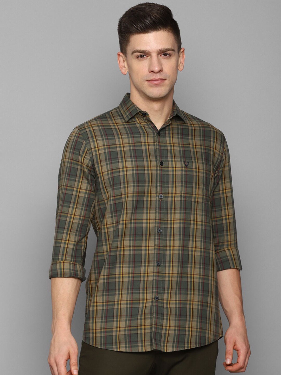 

Allen Solly Men Olive Green Slim Fit Checked Casual Cotton Shirt