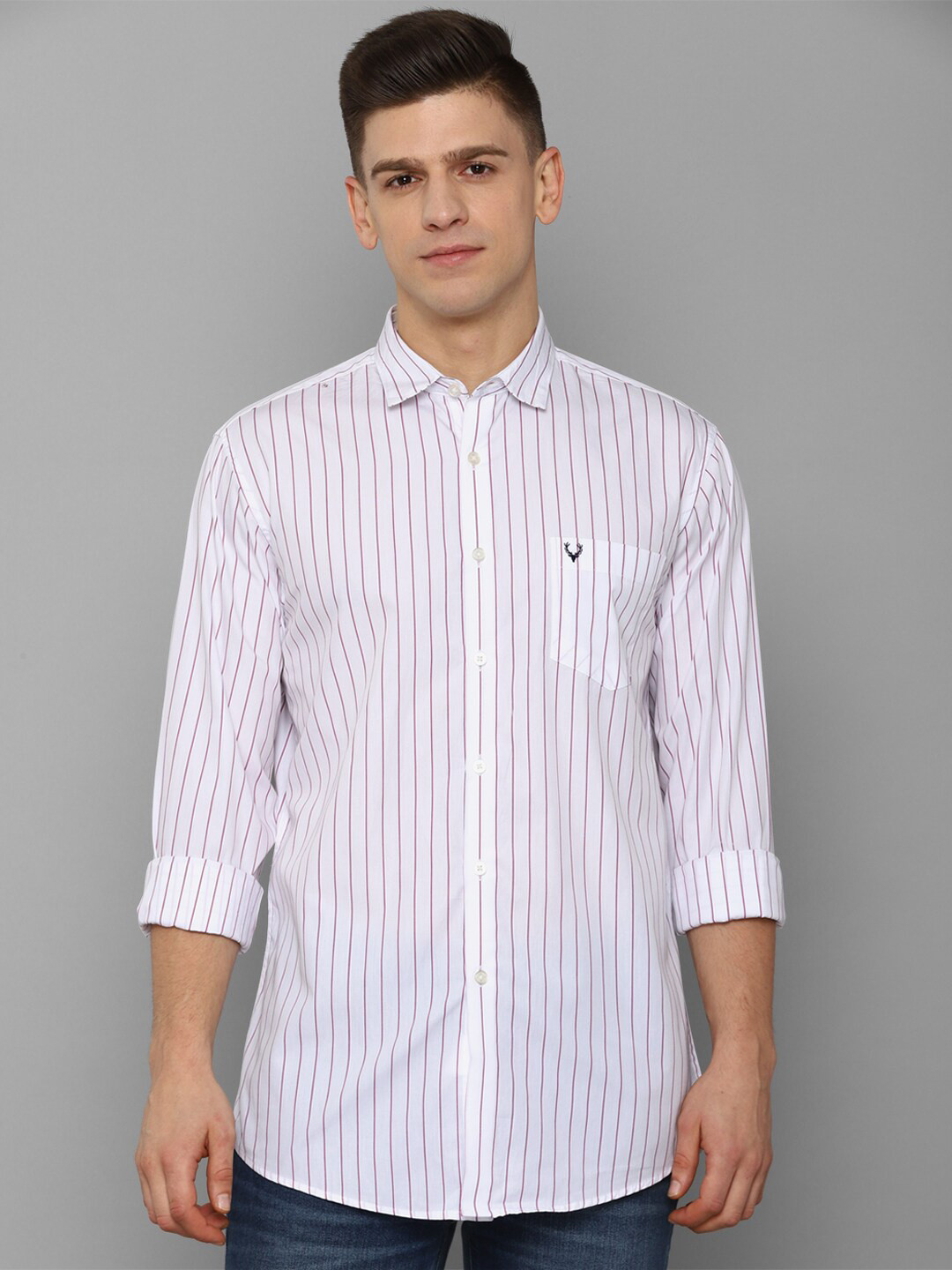 

Allen Solly Men White Slim Fit Striped Casual Cotton Shirt
