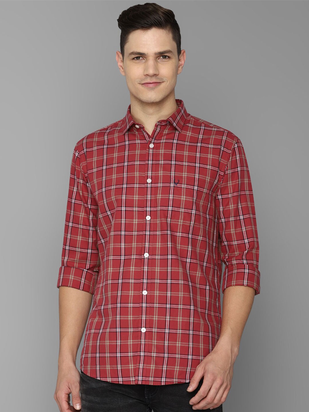 

Allen Solly Men Maroon Slim Fit Checked Casual Cotton Shirt