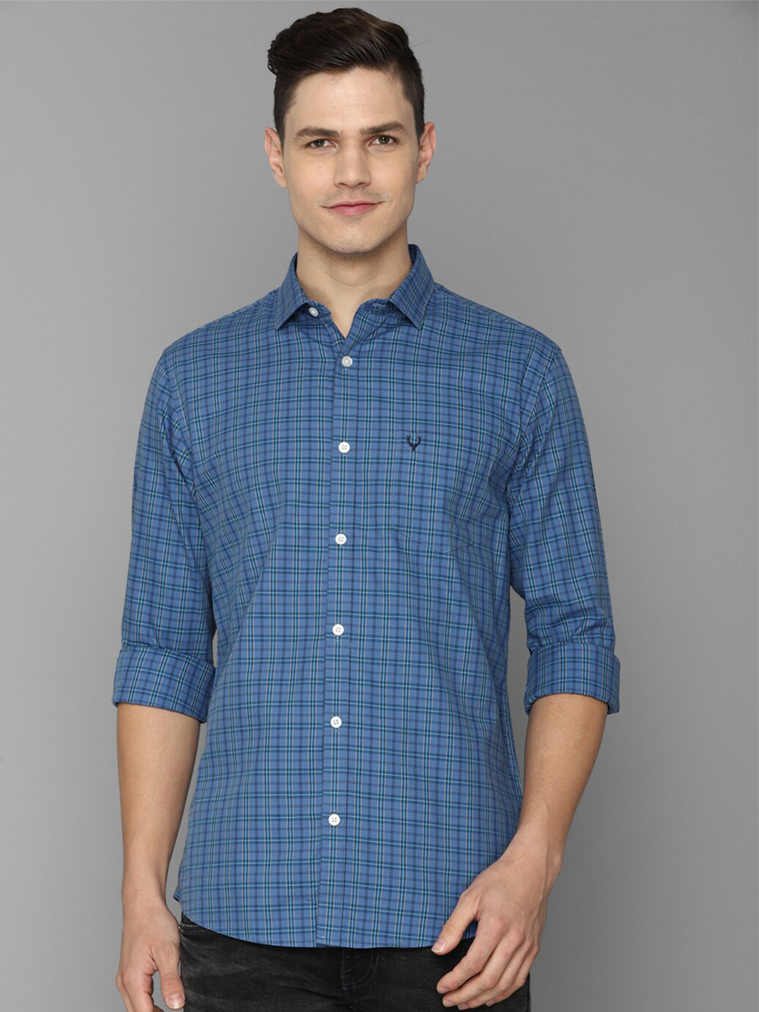 

Allen Solly Men Blue Slim Fit Grid Tattersall Checked Casual Cotton Shirt
