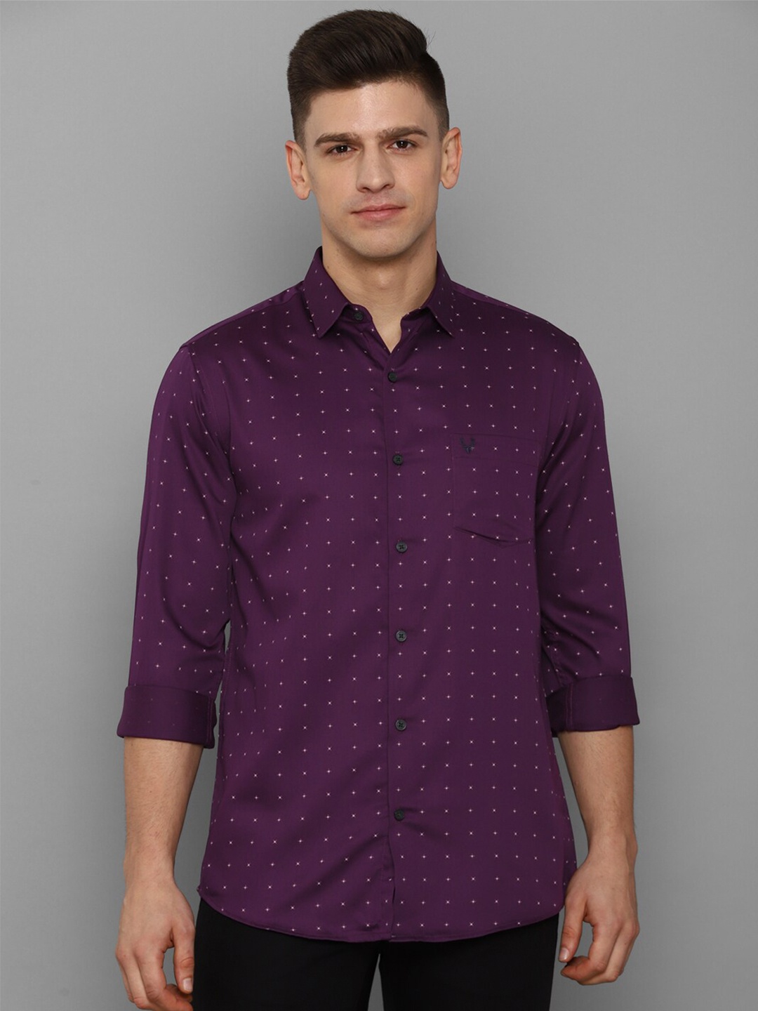 

Allen Solly Men Purple Slim Fit Printed Casual Cotton Shirt