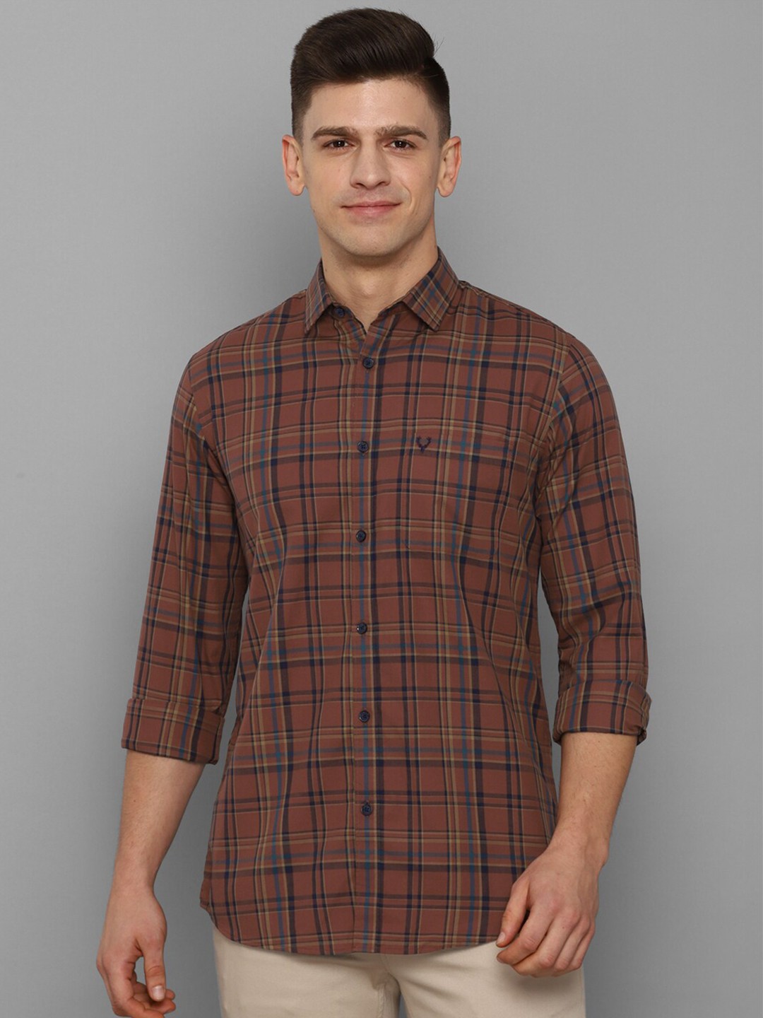 

Allen Solly Men Brown Slim Fit Tartan Checked Casual Cotton Shirt