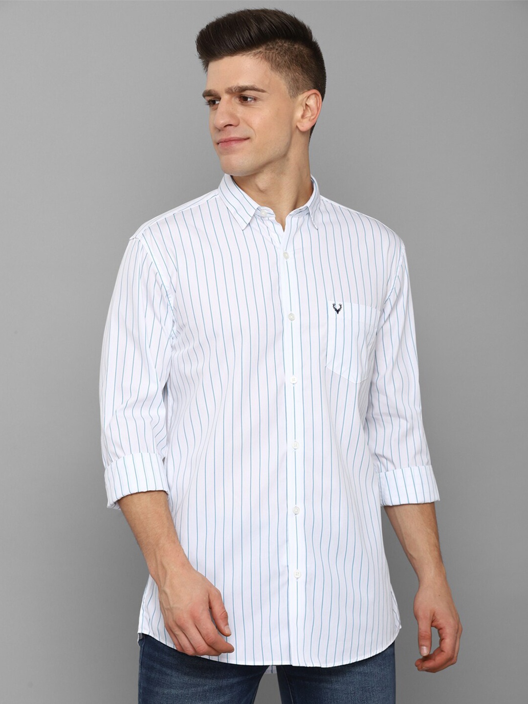 

Allen Solly Men White Slim Fit Striped Casual Cotton Shirt