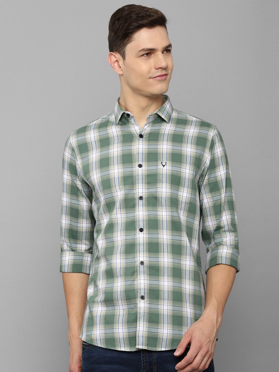

Allen Solly Men Green Slim Fit Tartan Checks Checked Casual Cotton Shirt