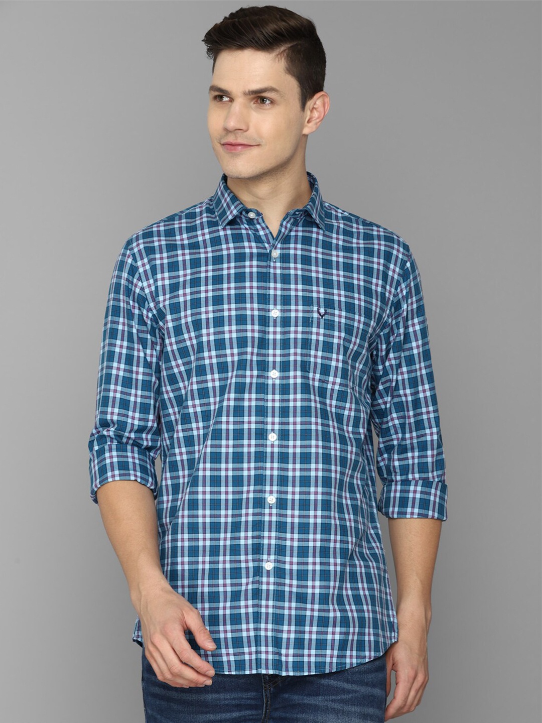 

Allen Solly Men Blue Slim Fit Tartan Checks Checked Casual Cotton Shirt
