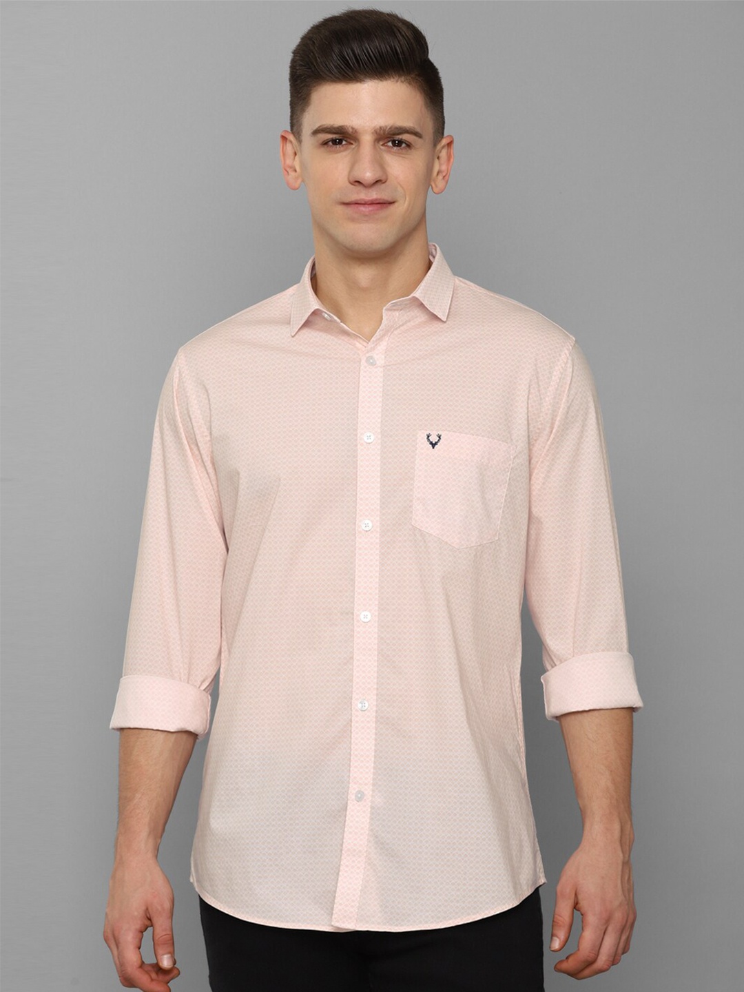 

Allen Solly Men Peach-Coloured Pure Cotton Slim Fit Casual Shirt