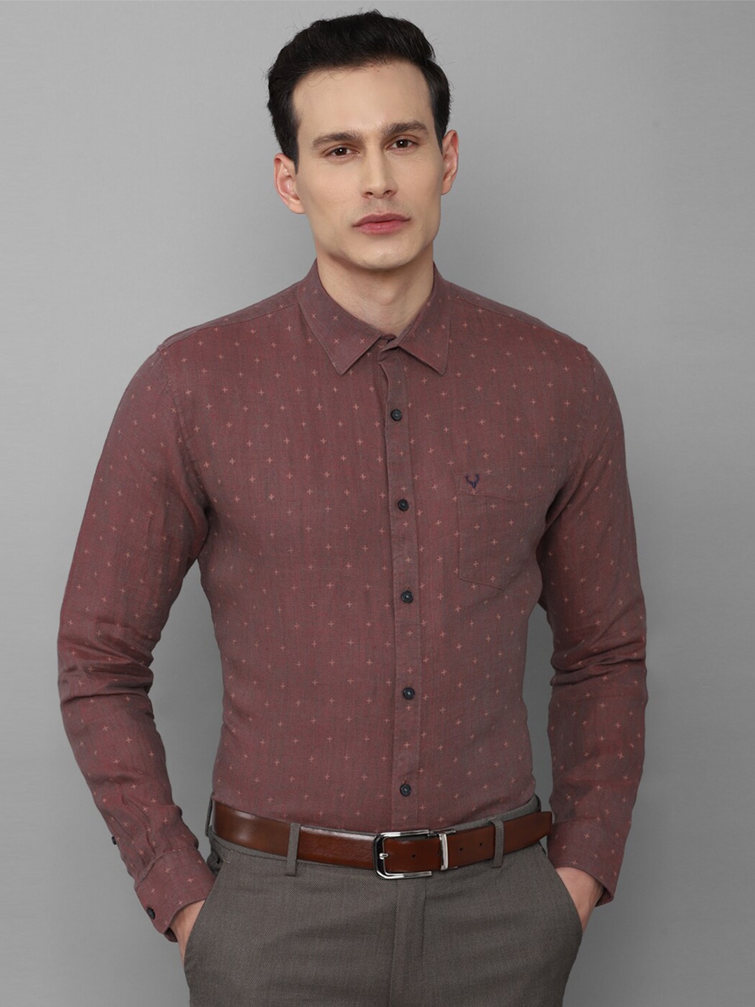 

Allen Solly Men Brown Slim Fit Printed Formal Shirt