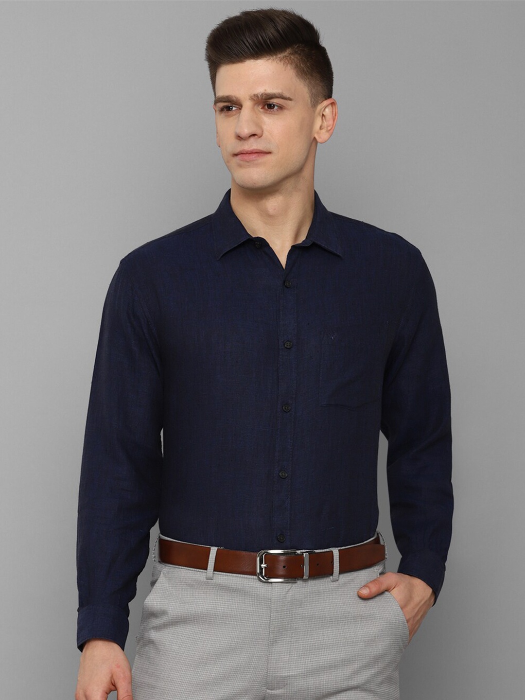 

Allen Solly Men Navy Blue Slim Fit Linen Formal Shirt