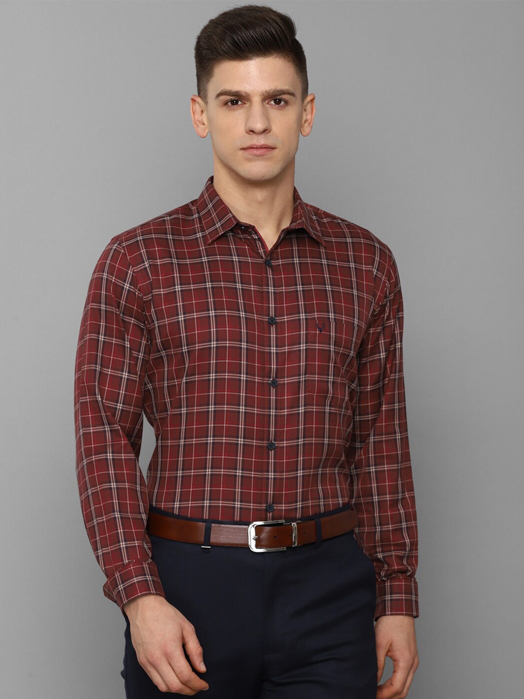 

Allen Solly Men Maroon Slim Fit Tartan Checked Cotton Formal Shirt