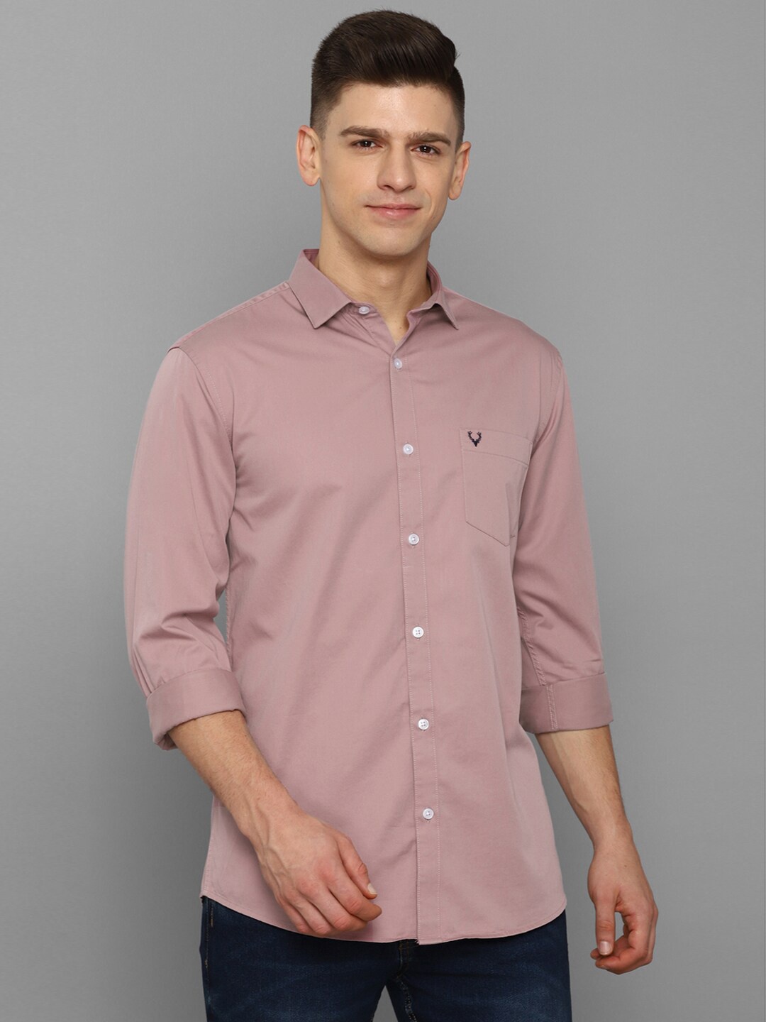 

Allen Solly Men Pink Slim Fit Solid Pure Cotton Casual Shirt