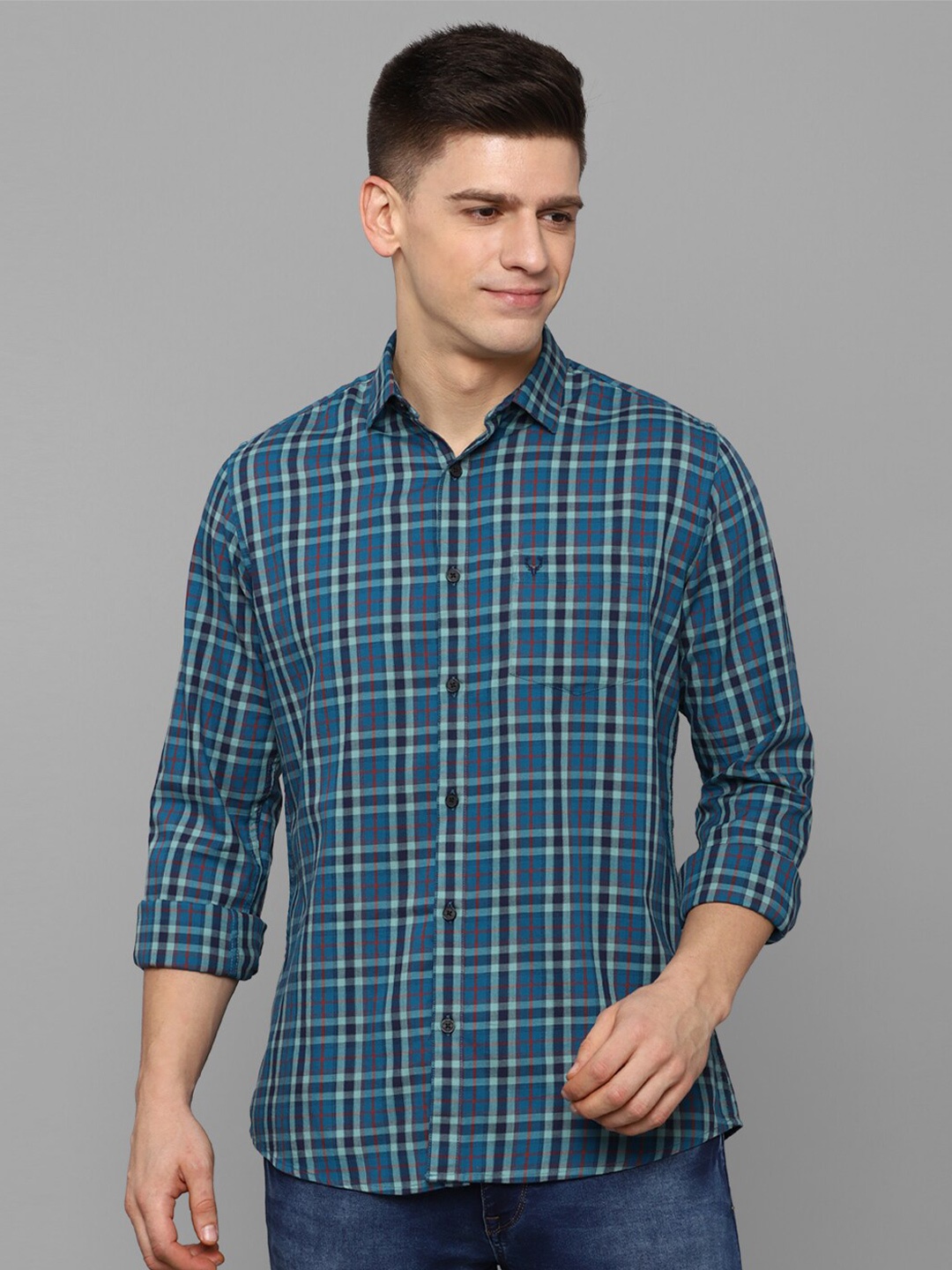 

Allen Solly Men Teal Slim Fit Tartan Checked Casual Cotton Shirt