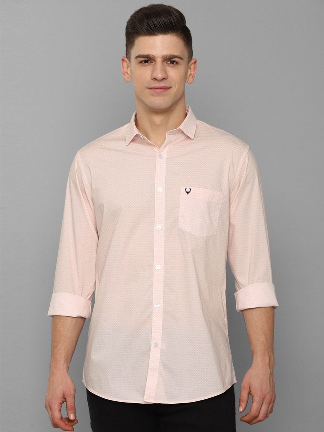 

Allen Solly Men Peach-Coloured Slim Fit Printed Casual Cotton Shirt