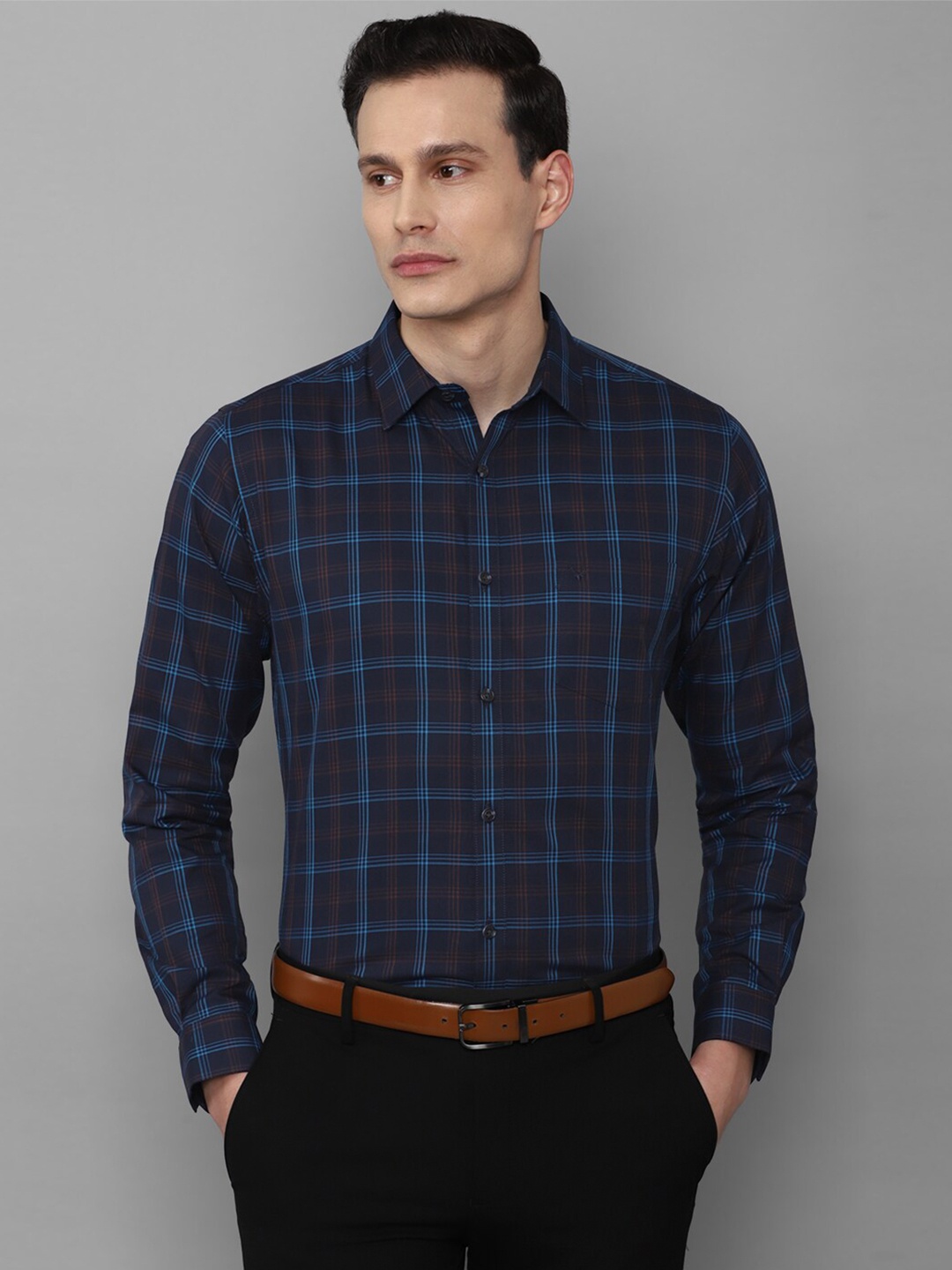 

Allen Solly Men Navy Blue Slim Fit Tartan Checked Formal Cotton Shirt