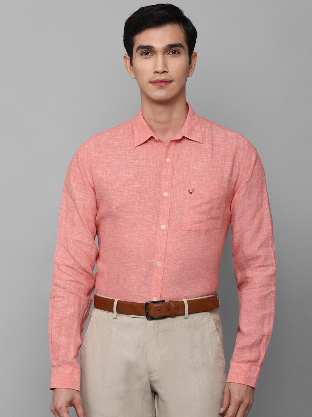 

Allen Solly Men Pink Slim Fit Formal Linen Shirt