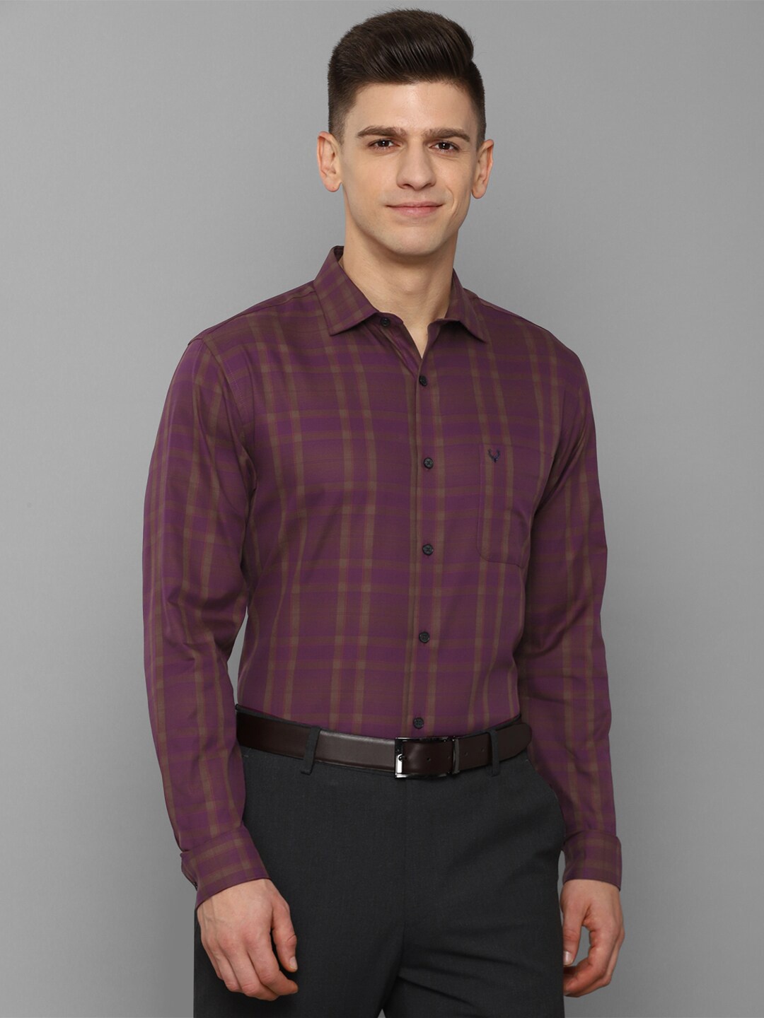 

Allen Solly Men Purple Slim Fit Checked Formal Cotton Shirt