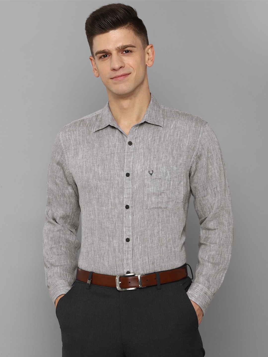 

Allen Solly Men Grey Slim Fit Formal Linen Shirt