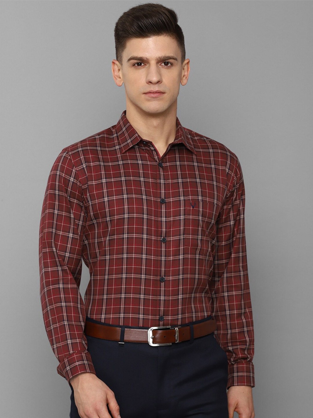 

Allen Solly Men Maroon Slim Fit Tartan Checks Checked Formal Cotton Shirt