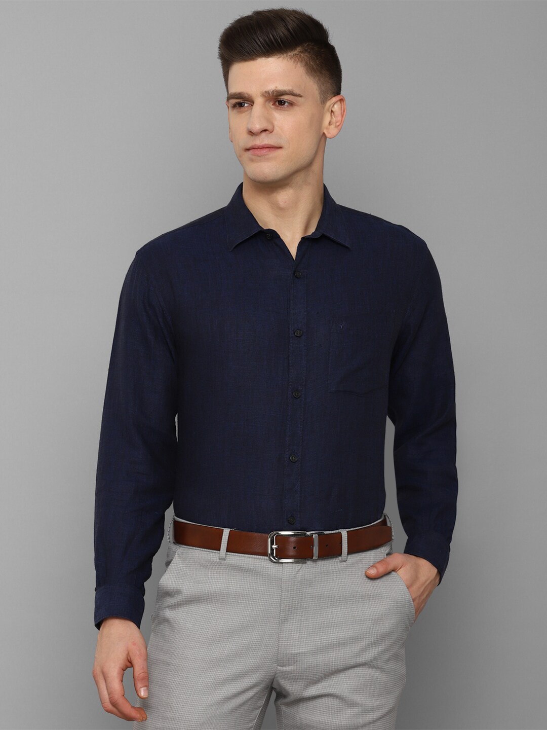 

Allen Solly Men Navy Blue Slim Fit Formal Linen Shirt