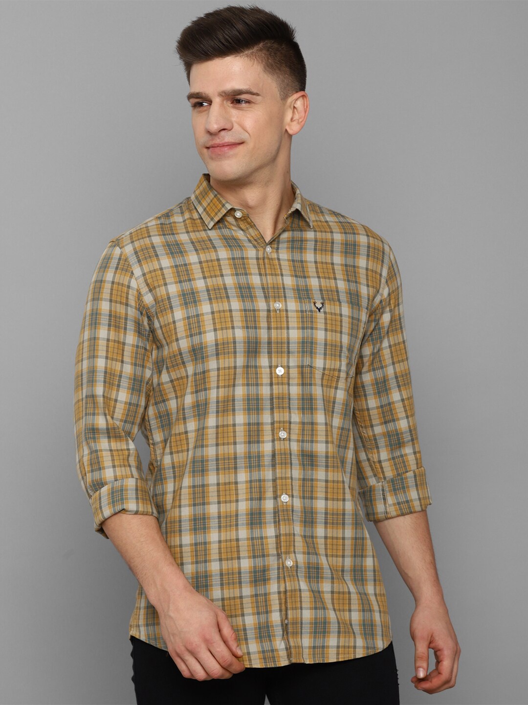 

Allen Solly Men Yellow Slim Fit Tartan Checks Checked Casual Cotton Shirt