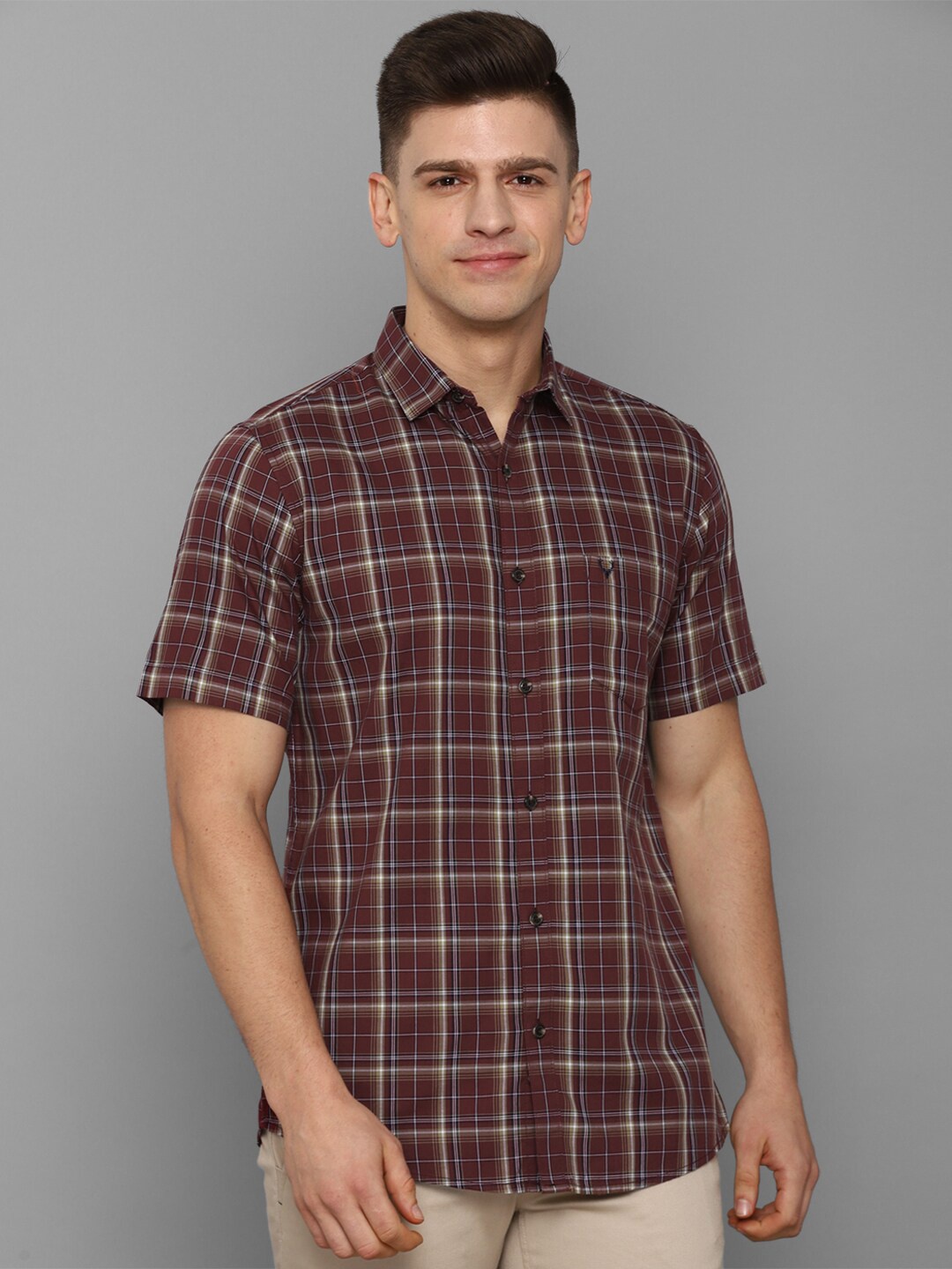 

Allen Solly Men Brown Slim Fit Tartan Checks Checked Casual Cotton Shirt