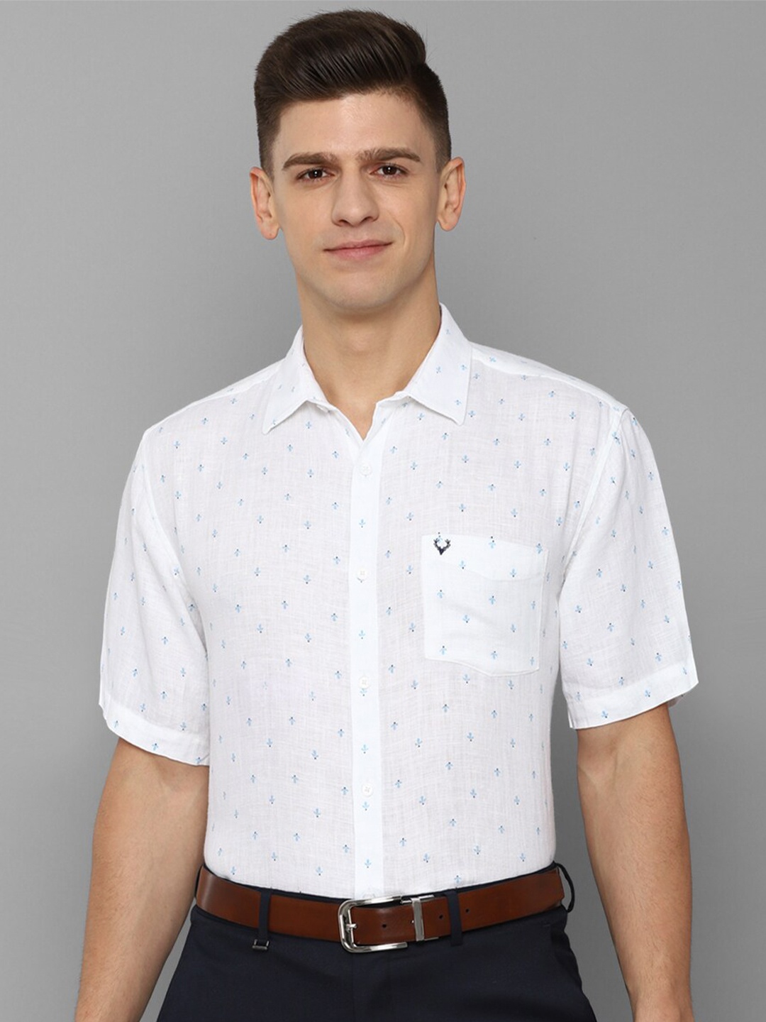

Allen Solly Men White Slim Fit Printed Pure Linen Formal Shirt