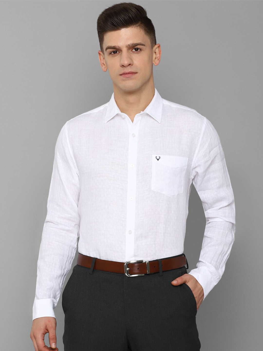 

Allen Solly Men White Solid Slim Fit Linen Formal Shirt