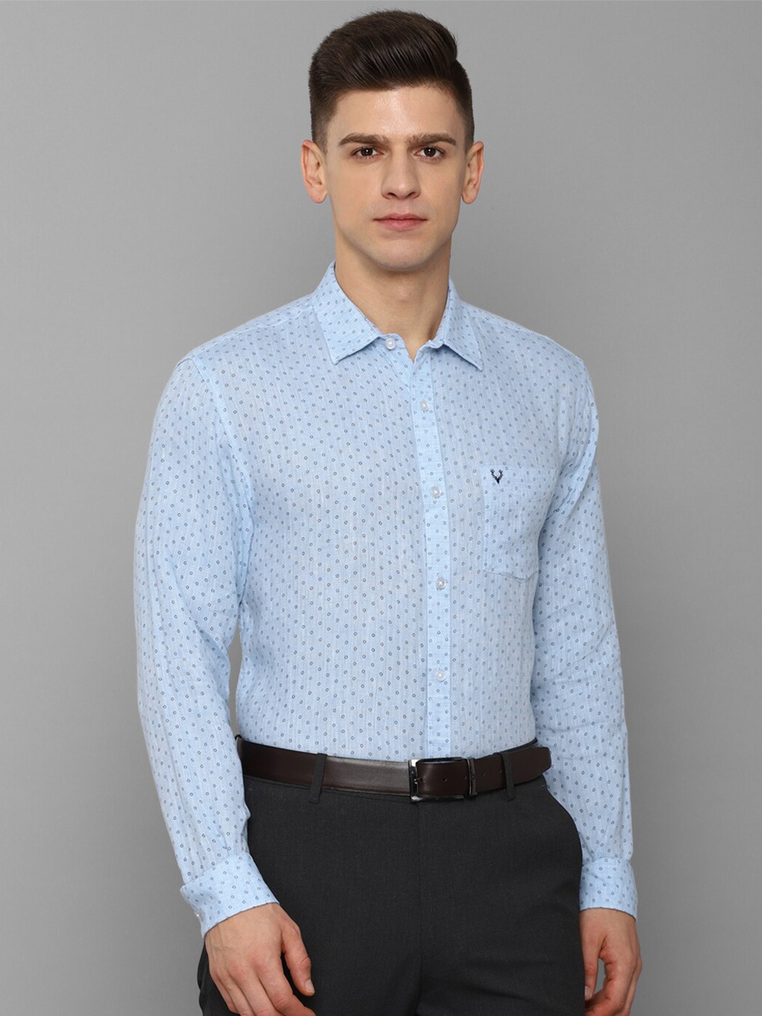 

Allen Solly Men Blue Linen Slim Fit Printed Formal Shirt