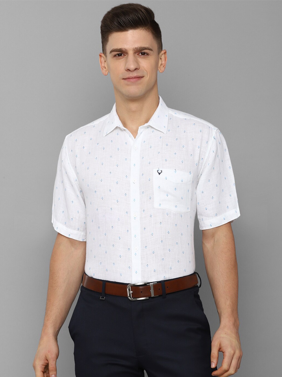 

Allen Solly Men White linen Slim Fit Printed Formal Shirt