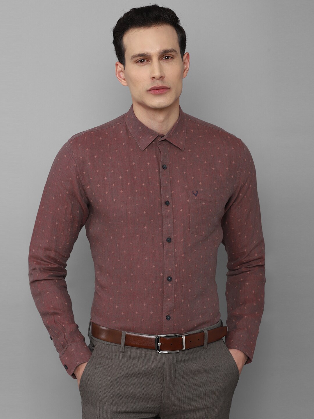 

Allen Solly Men Brown Slim Fit Printed Linen Formal Shirt