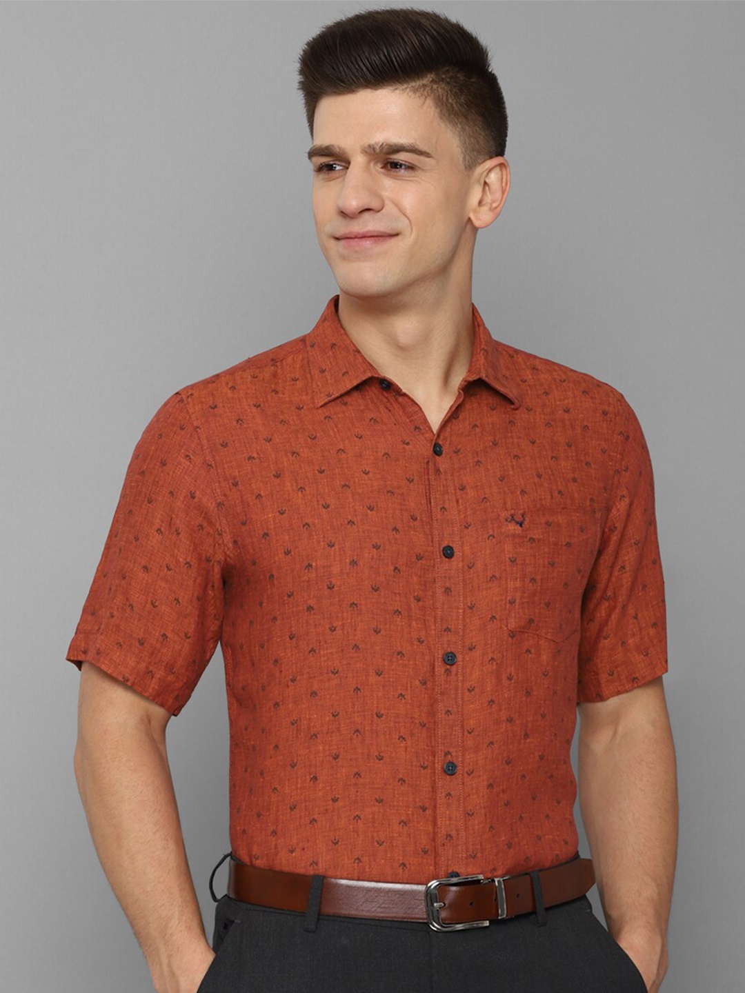 

Allen Solly Men Orange Slim Fit Floral Printed Linen Formal Shirt