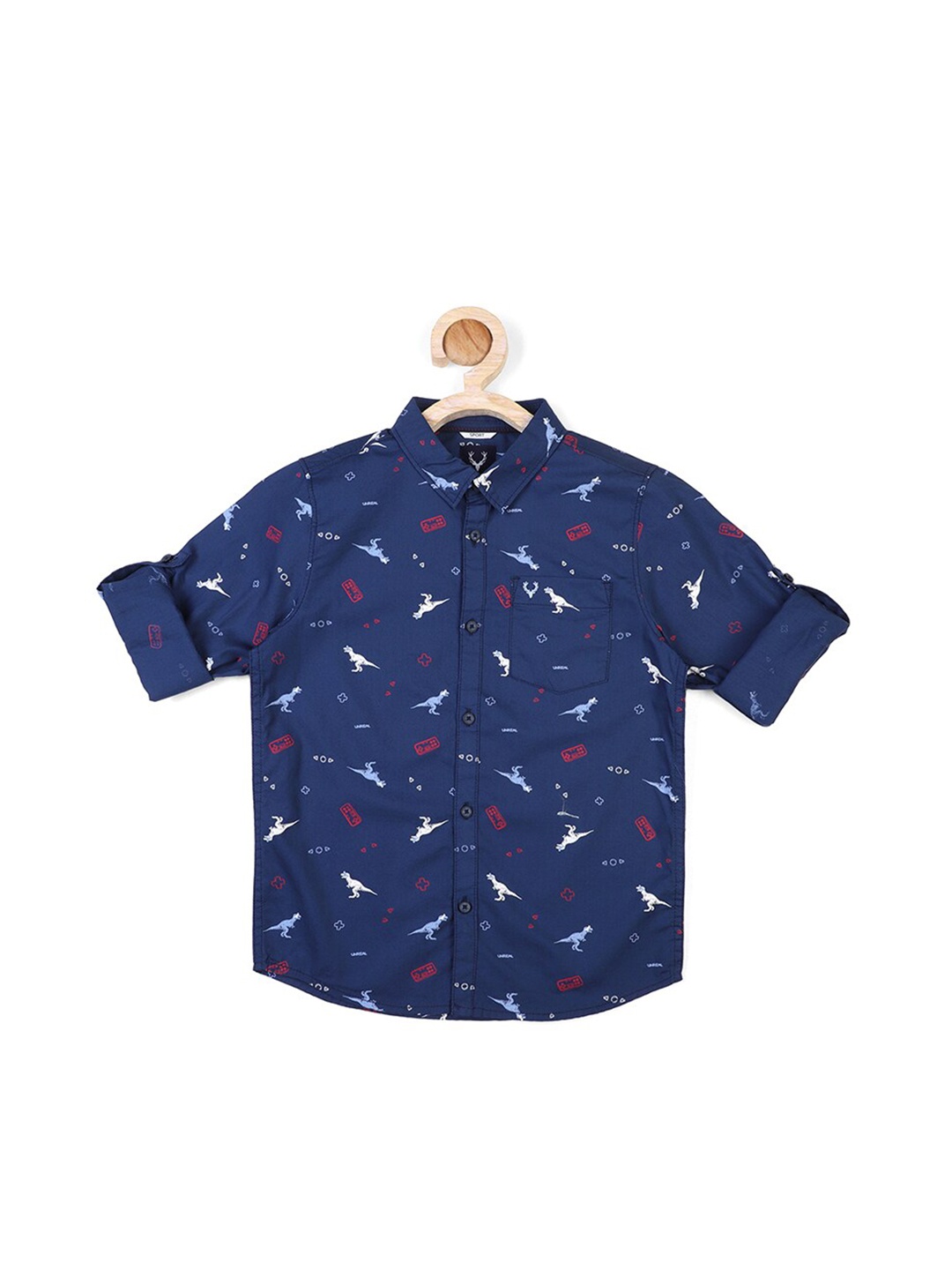 

Allen Solly Junior Boys Blue Slim Fit Printed Casual Cotton Shirt