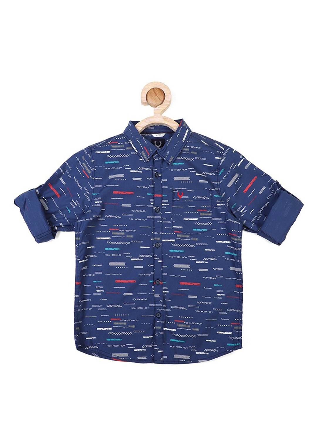 

Allen Solly Junior Boys Blue Slim Fit Printed Cotton Casual Shirt